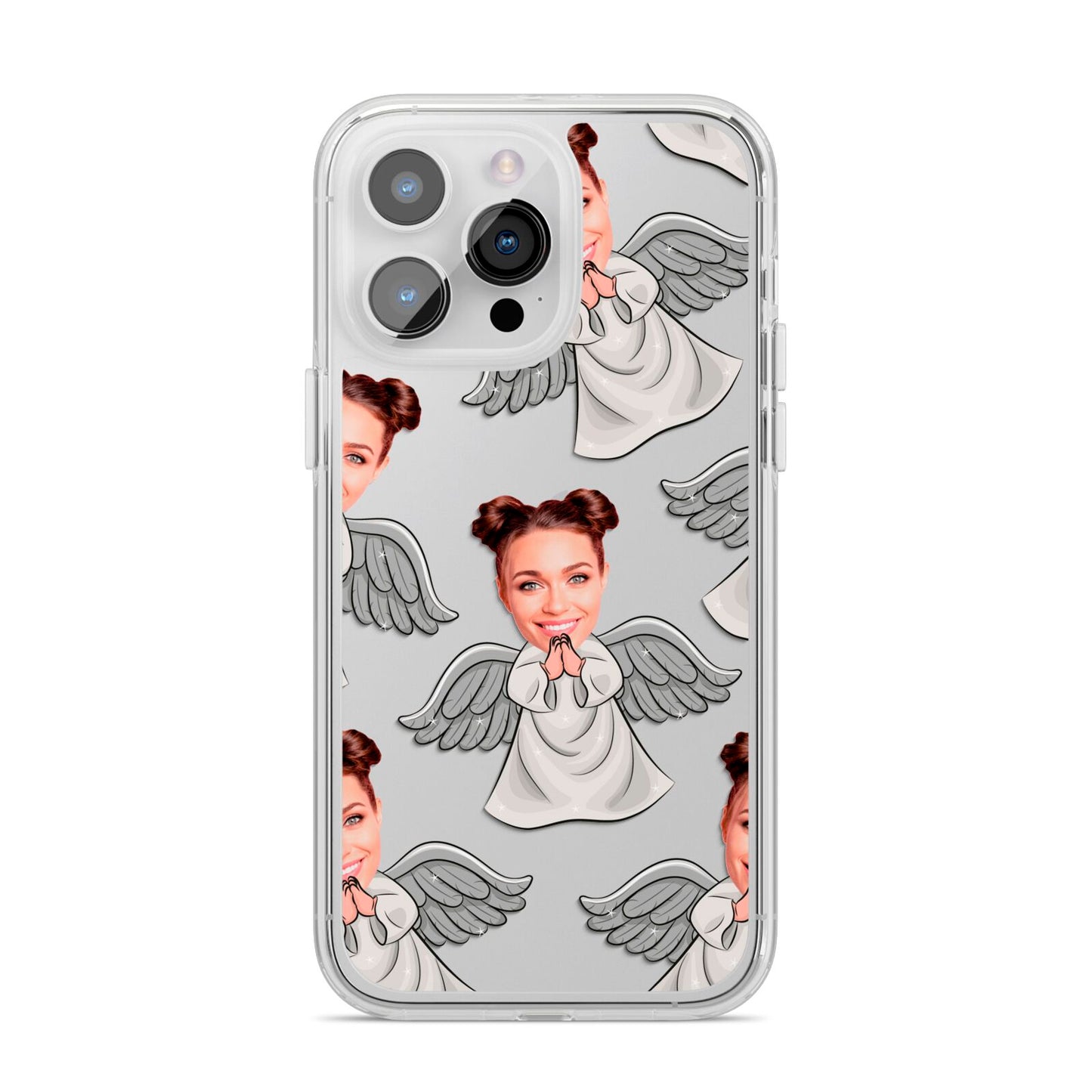 Angel Photo Face iPhone 14 Pro Max Clear Tough Case Silver