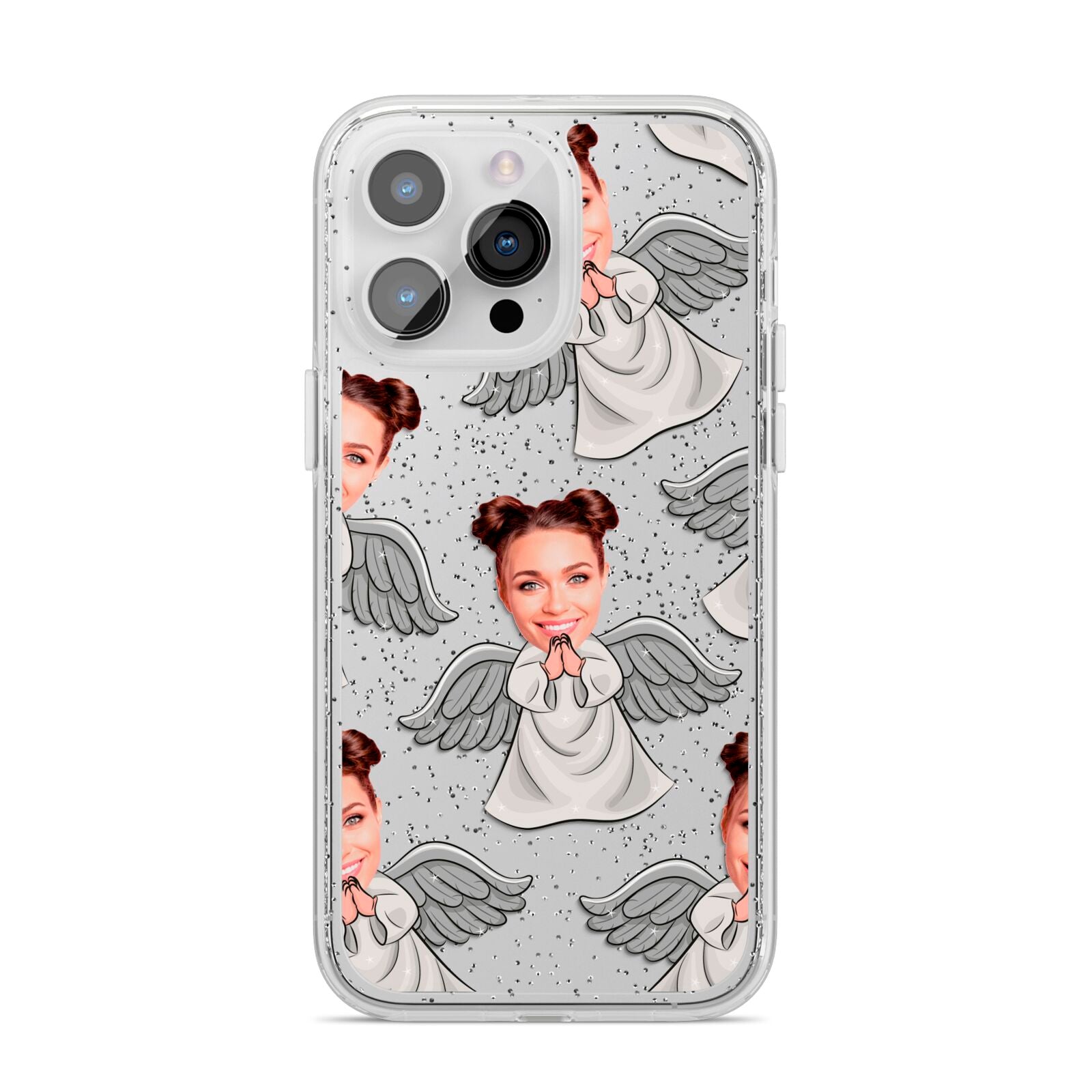 Angel Photo Face iPhone 14 Pro Max Glitter Tough Case Silver