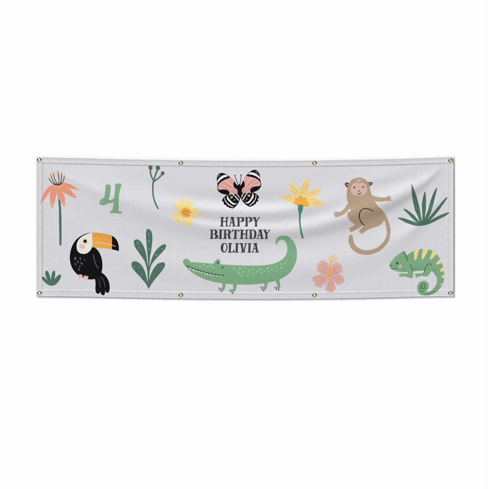 Animals Personalised Happy Birthday 6x2 Vinly Banner with Grommets