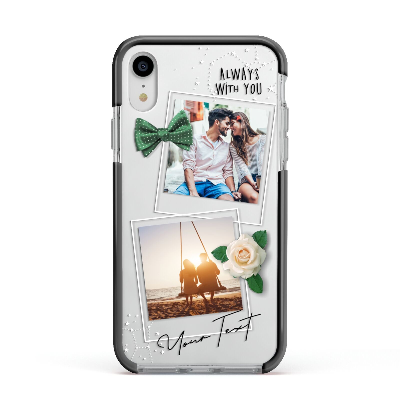 Astrology Photo Montage Upload with Text Apple iPhone XR Impact Case Black Edge on Silver Phone