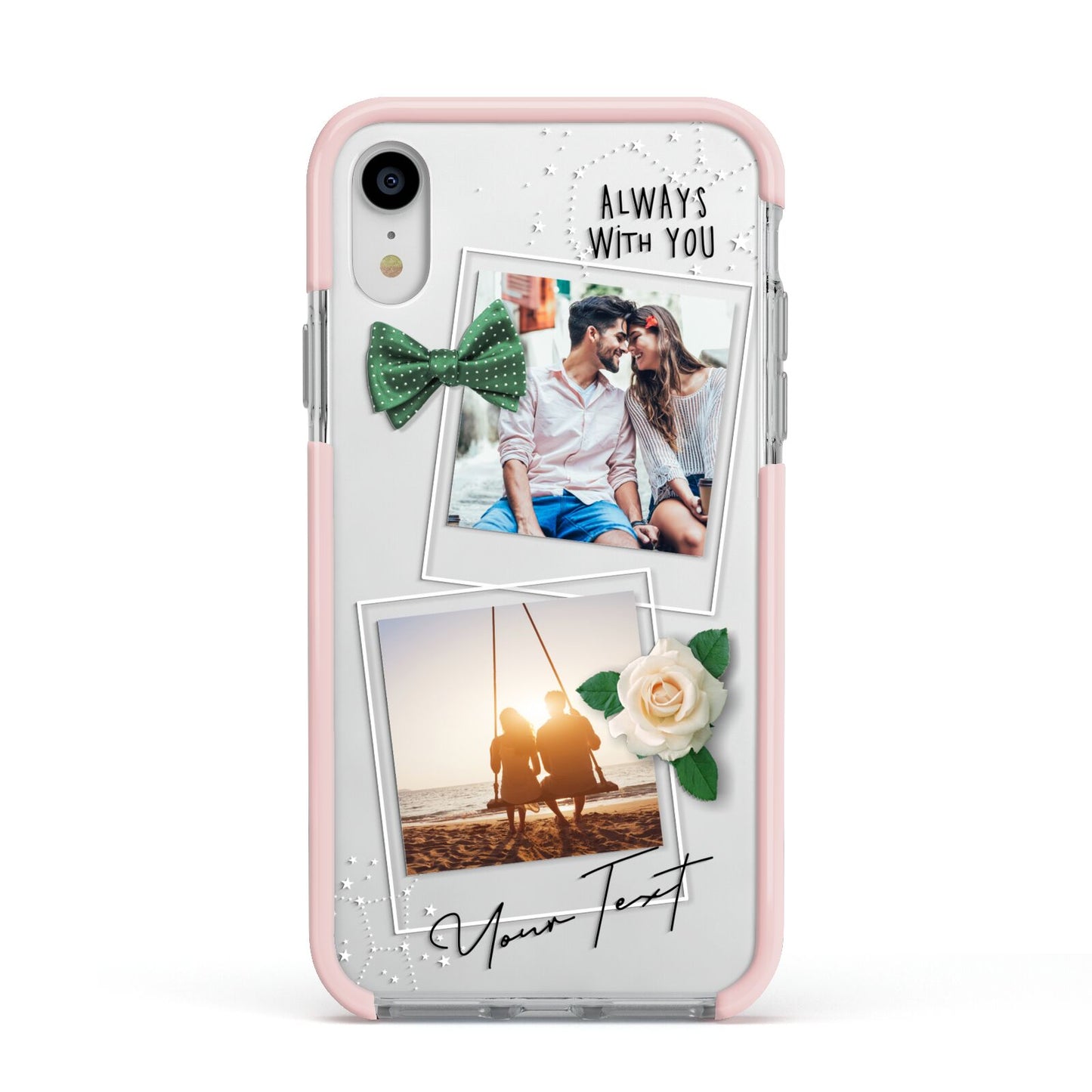 Astrology Photo Montage Upload with Text Apple iPhone XR Impact Case Pink Edge on Silver Phone
