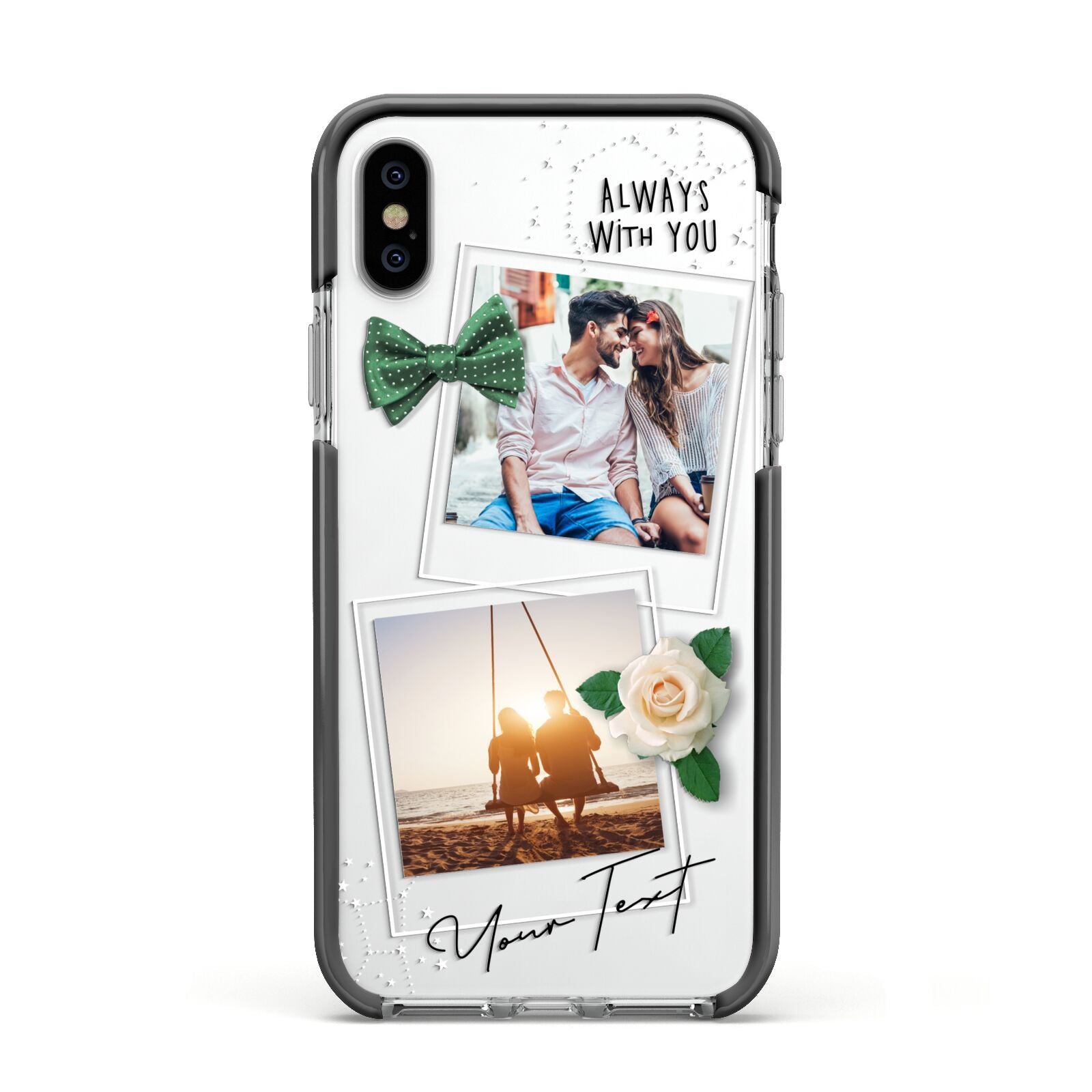 Astrology Photo Montage Upload with Text Apple iPhone Xs Impact Case Black Edge on Silver Phone