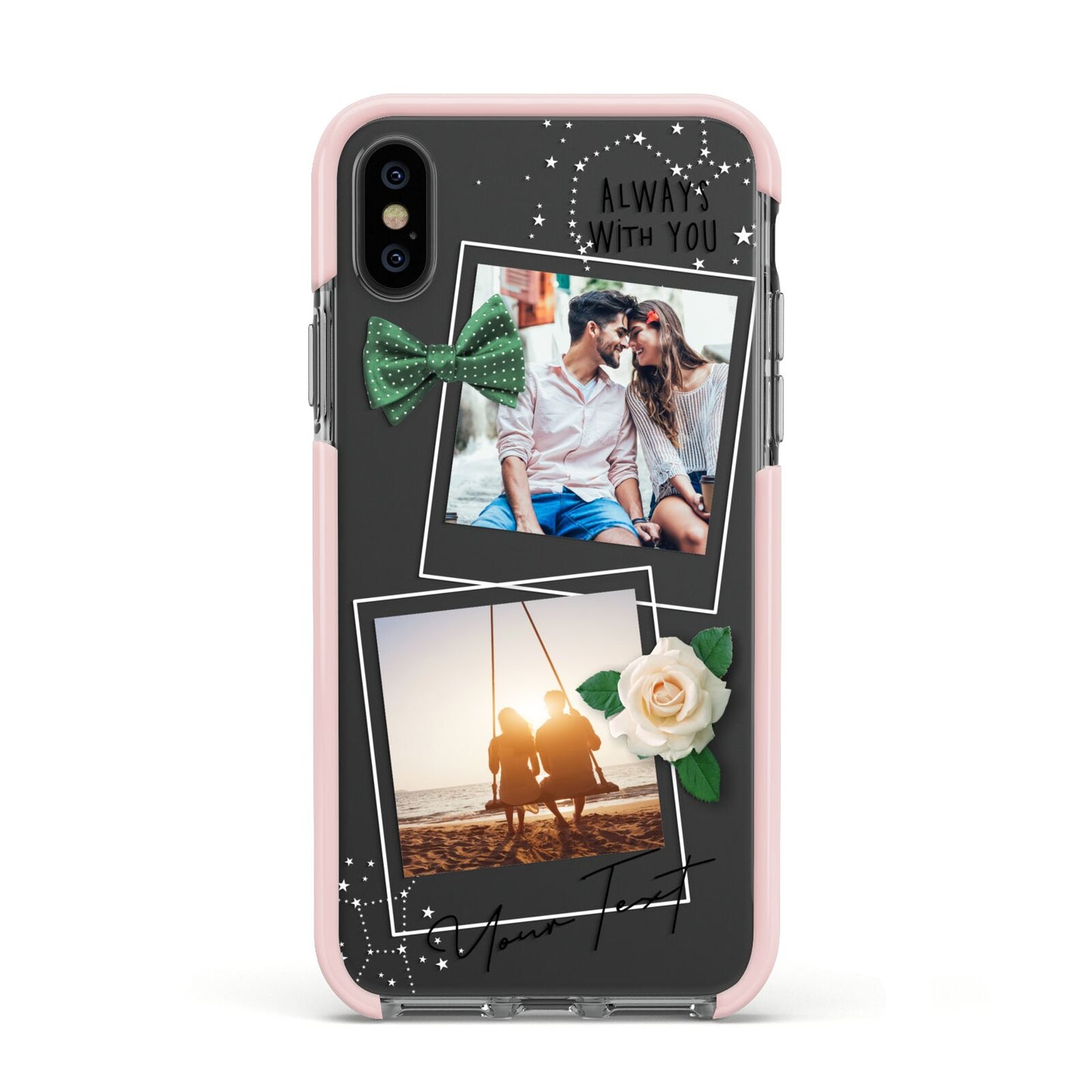 Astrology Photo Montage Upload with Text Apple iPhone Xs Impact Case Pink Edge on Black Phone