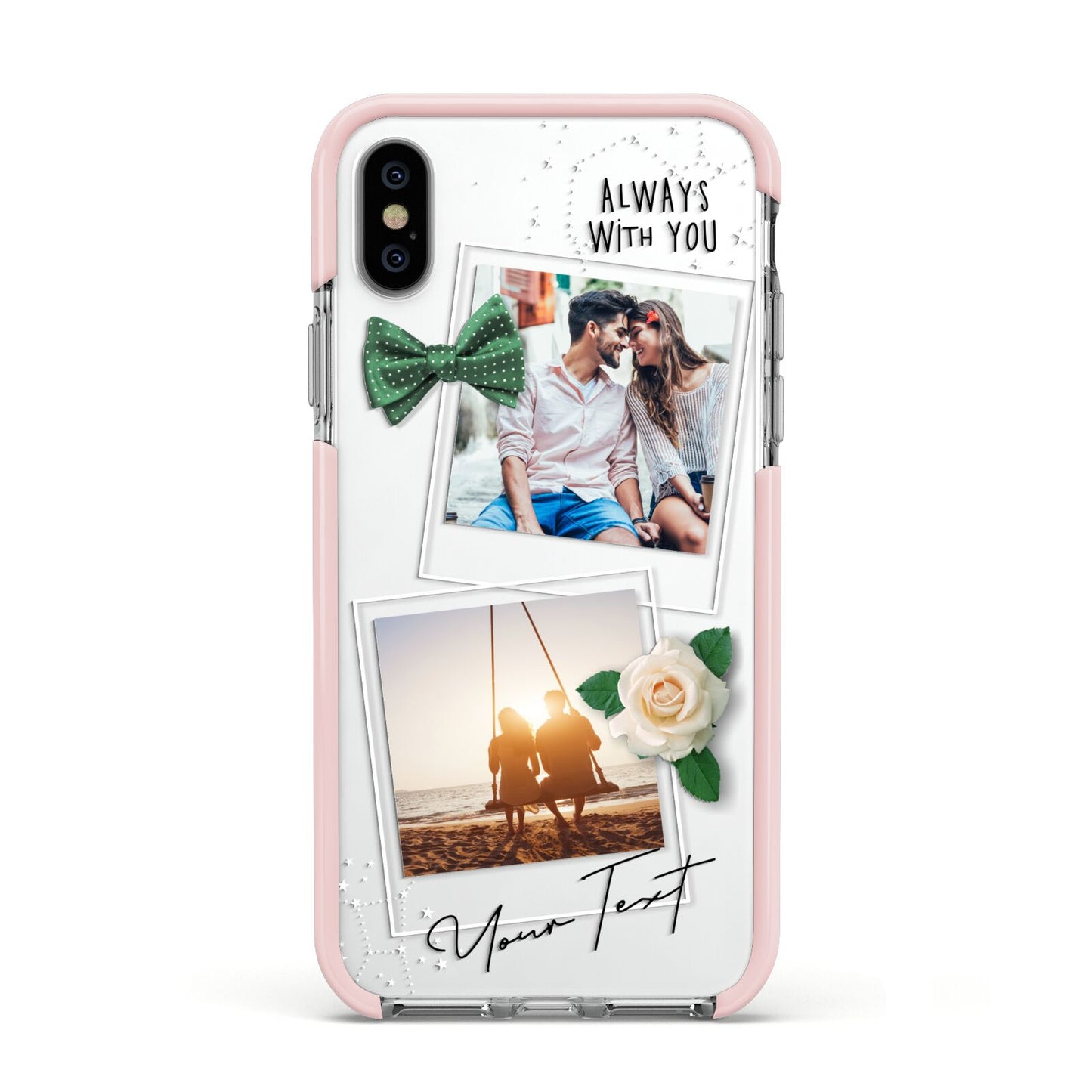 Astrology Photo Montage Upload with Text Apple iPhone Xs Impact Case Pink Edge on Silver Phone