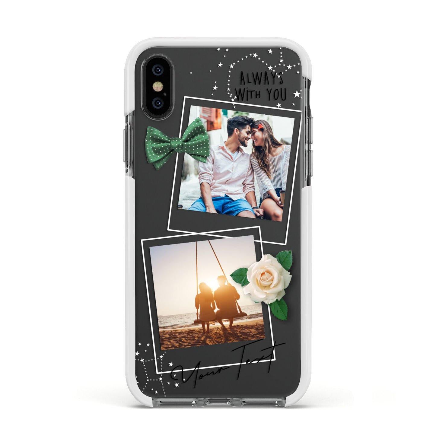 Astrology Photo Montage Upload with Text Apple iPhone Xs Impact Case White Edge on Black Phone