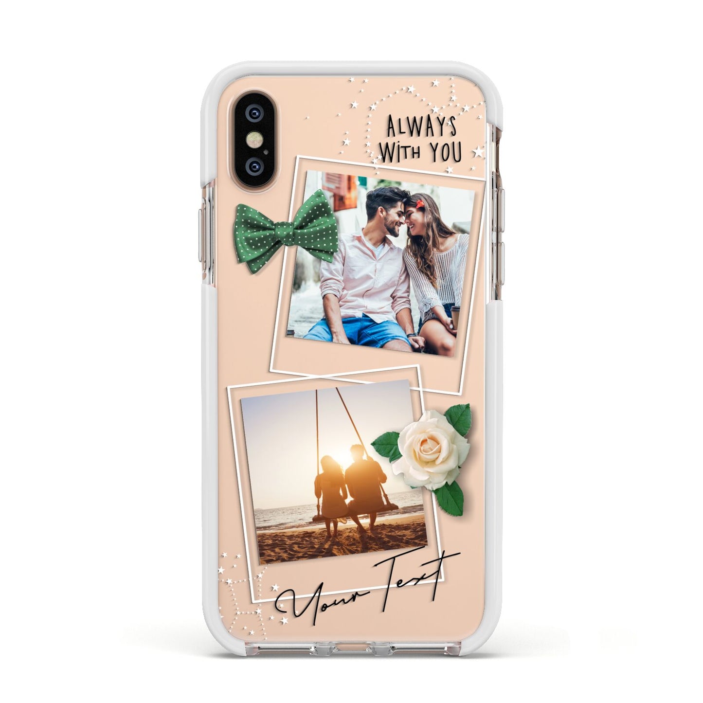 Astrology Photo Montage Upload with Text Apple iPhone Xs Impact Case White Edge on Gold Phone