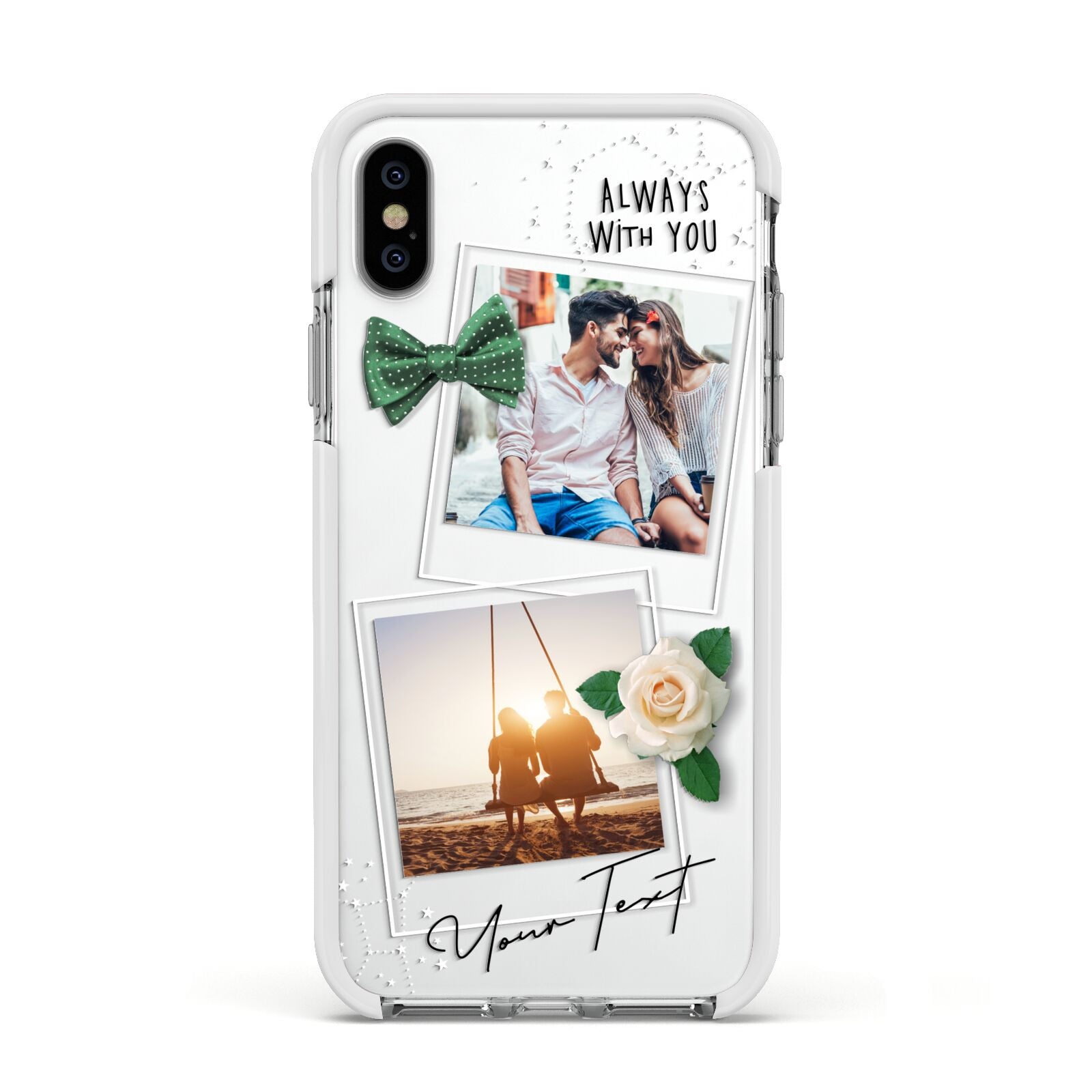 Astrology Photo Montage Upload with Text Apple iPhone Xs Impact Case White Edge on Silver Phone