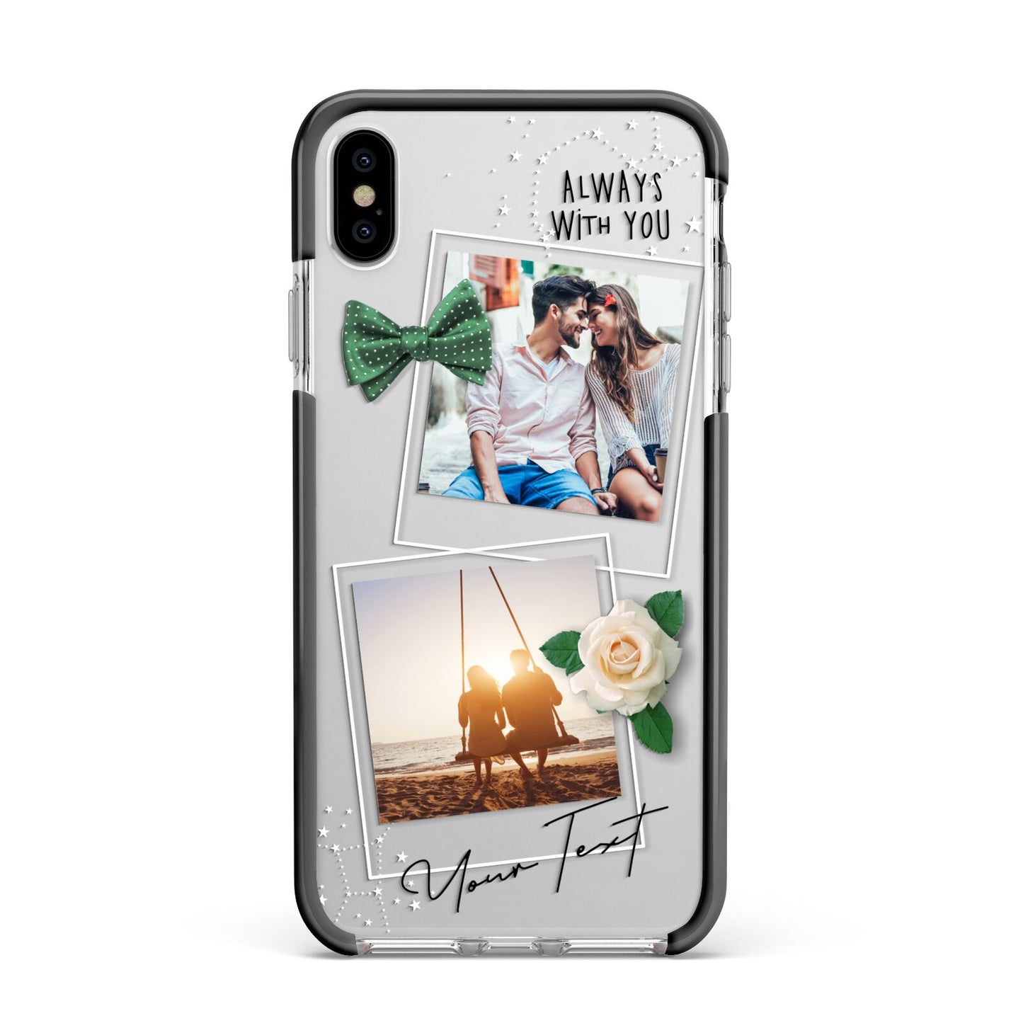Astrology Photo Montage Upload with Text Apple iPhone Xs Max Impact Case Black Edge on Silver Phone
