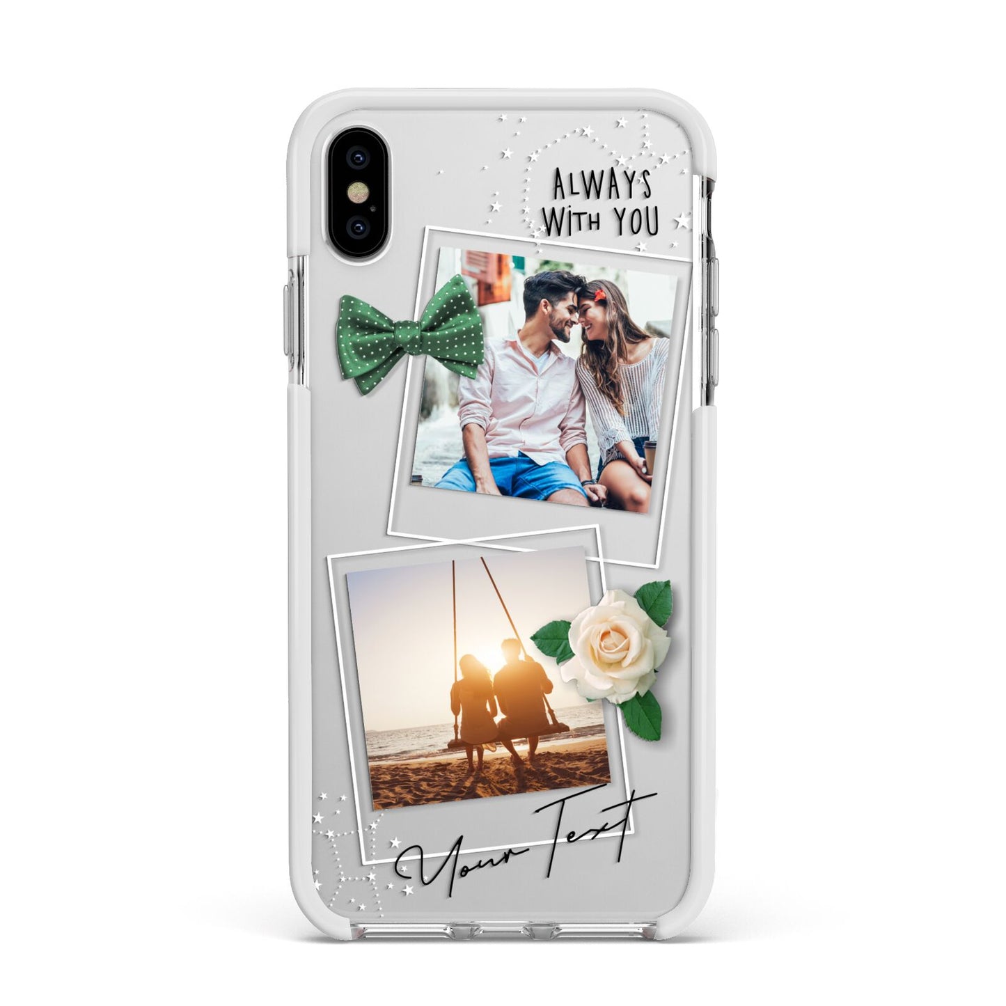 Astrology Photo Montage Upload with Text Apple iPhone Xs Max Impact Case White Edge on Silver Phone