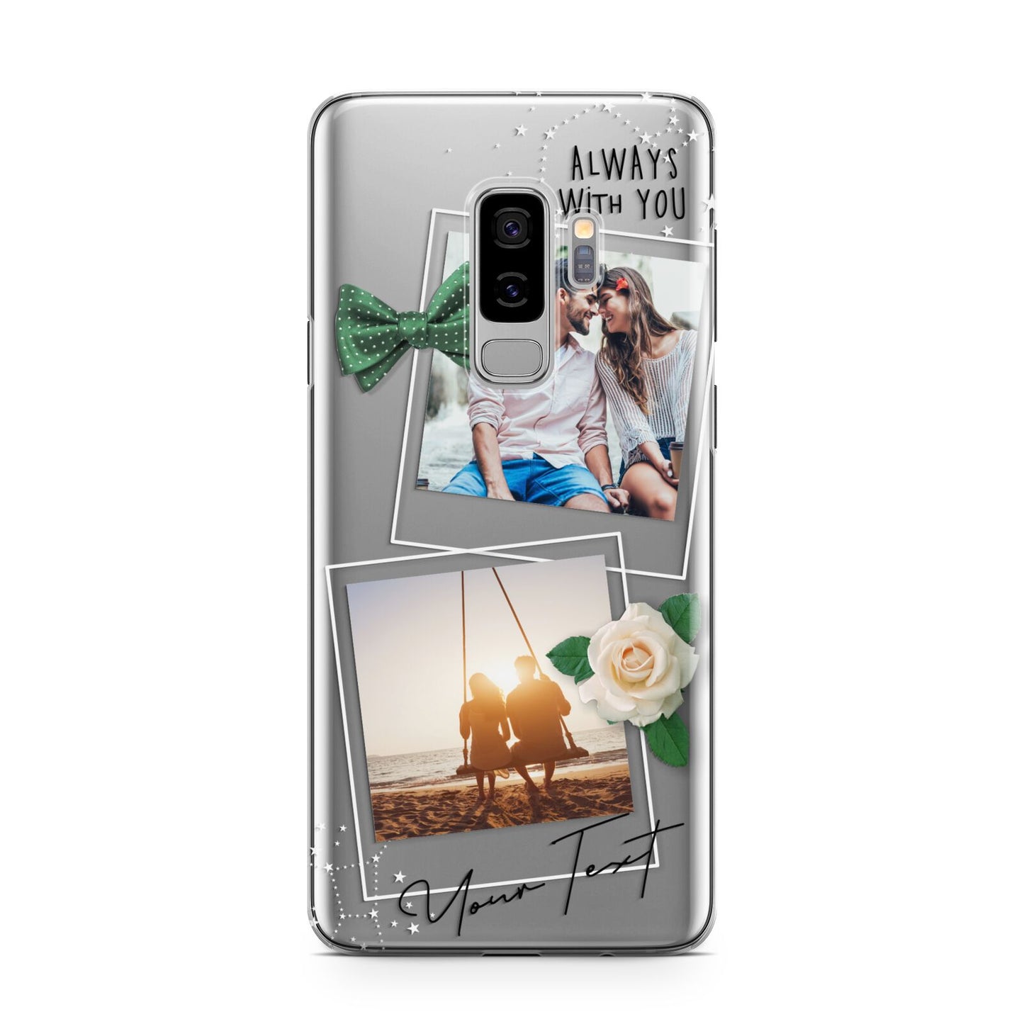 Astrology Photo Montage Upload with Text Samsung Galaxy S9 Plus Case on Silver phone