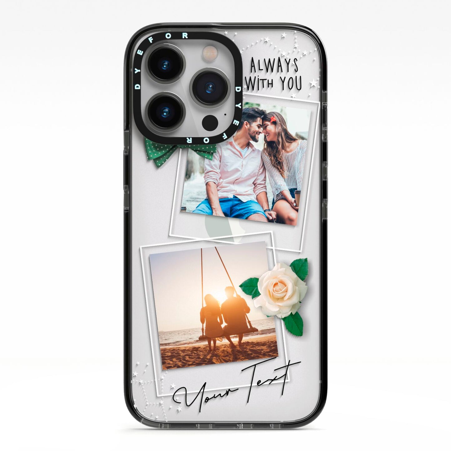 Astrology Photo Montage Upload with Text iPhone 13 Pro Black Impact Case on Silver phone