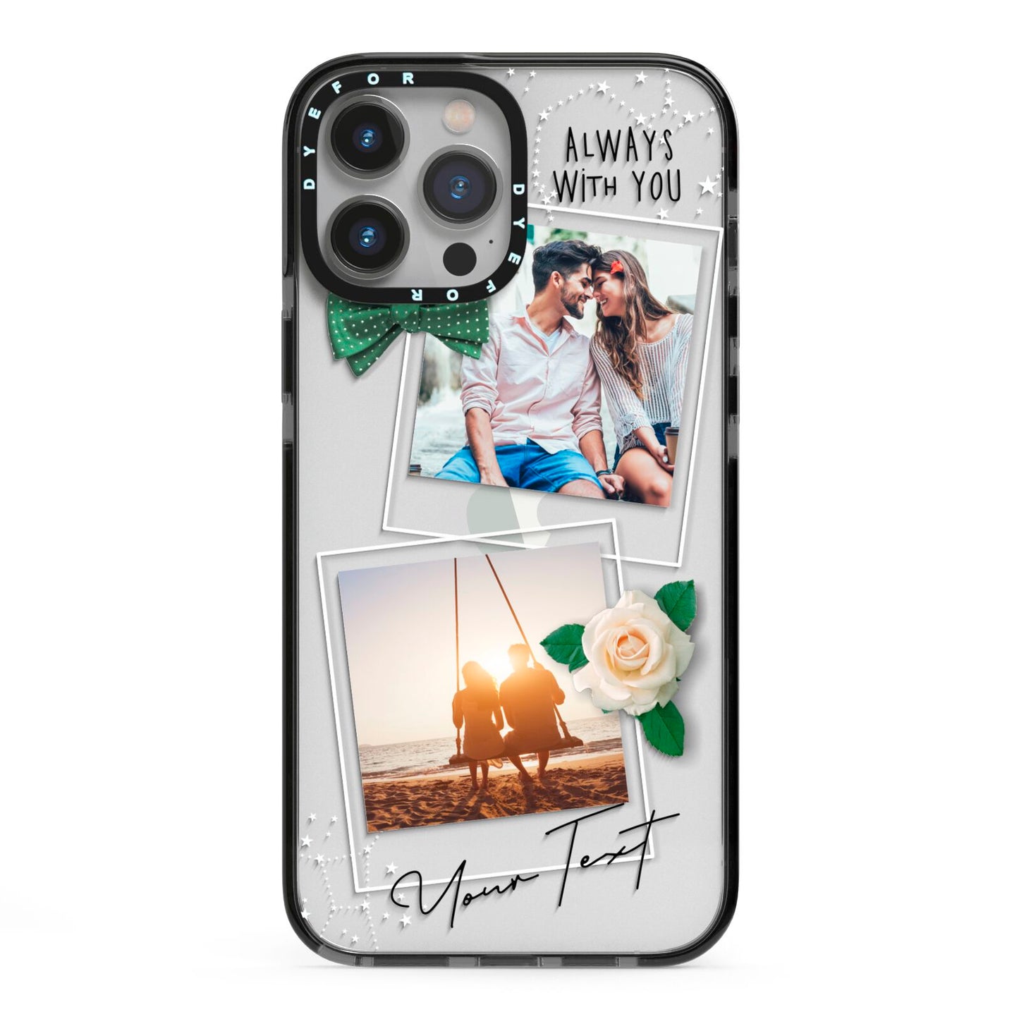 Astrology Photo Montage Upload with Text iPhone 13 Pro Max Black Impact Case on Silver phone