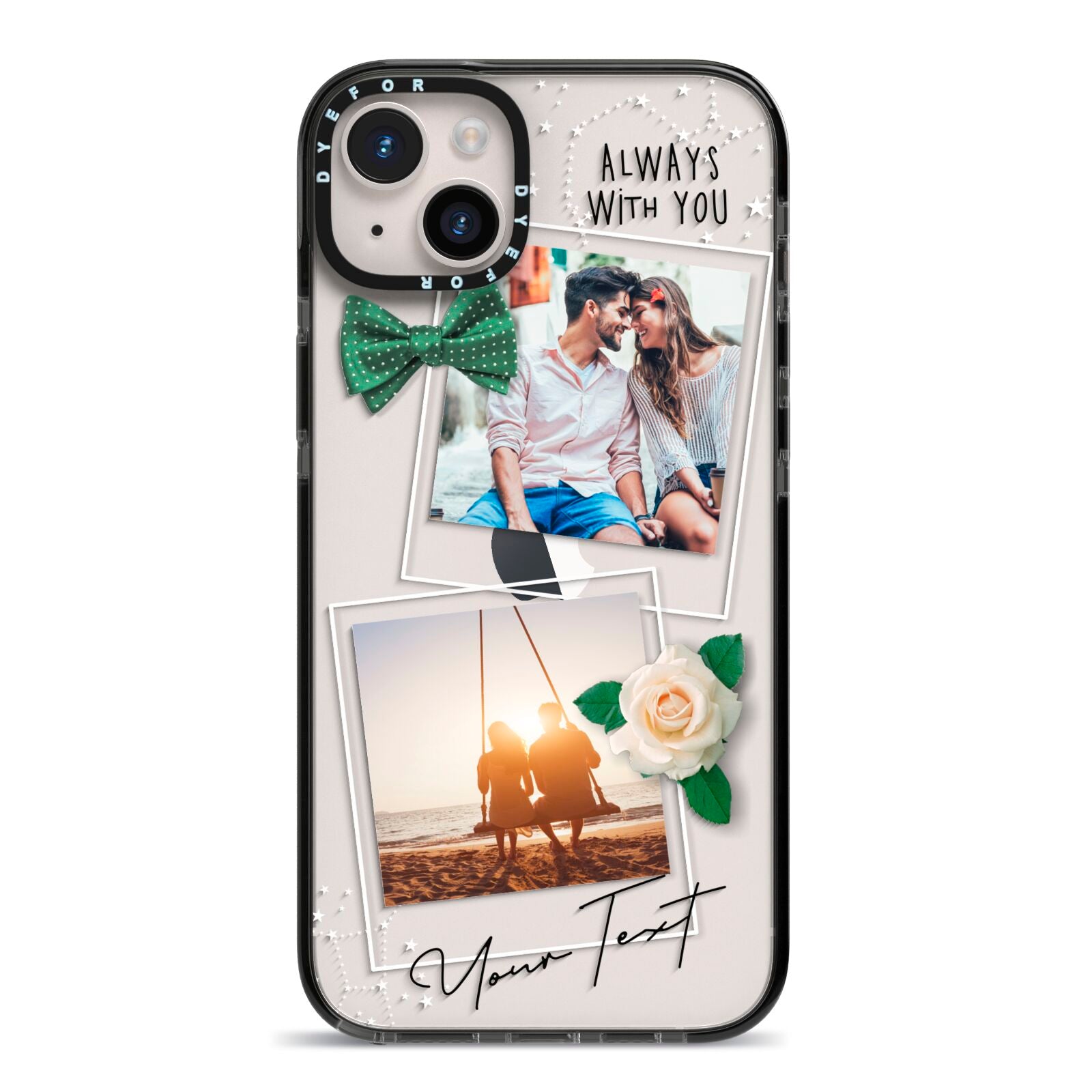 Astrology Photo Montage Upload with Text iPhone 14 Plus Black Impact Case on Silver phone