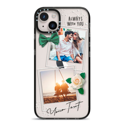 Astrology Photo Montage Upload with Text iPhone 14 Plus Black Impact Case on Silver phone