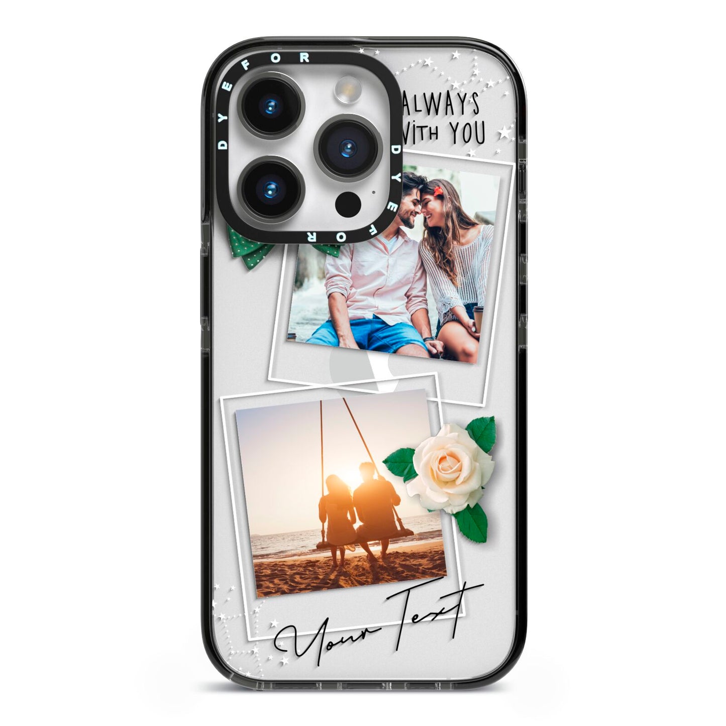 Astrology Photo Montage Upload with Text iPhone 14 Pro Black Impact Case on Silver phone