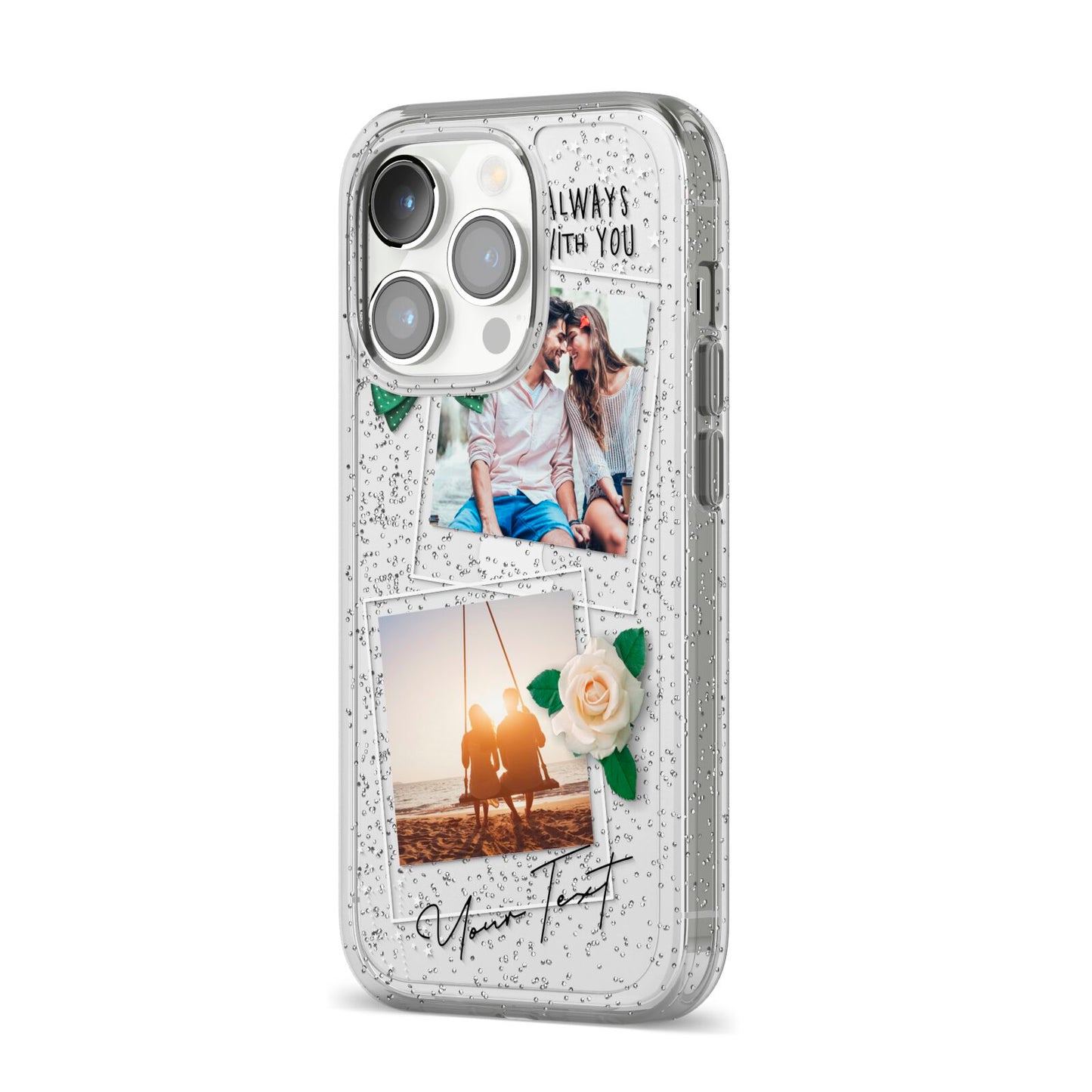 Astrology Photo Montage Upload with Text iPhone 14 Pro Glitter Tough Case Silver Angled Image