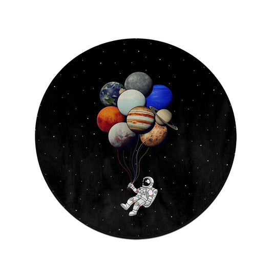 Astronaut Planet Balloons Round Beach Towel