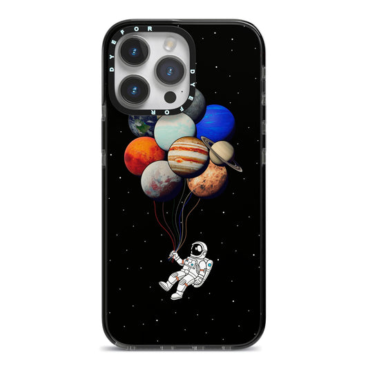 Astronaut Planet Balloons iPhone 14 Pro Max Black Impact Case on Silver phone