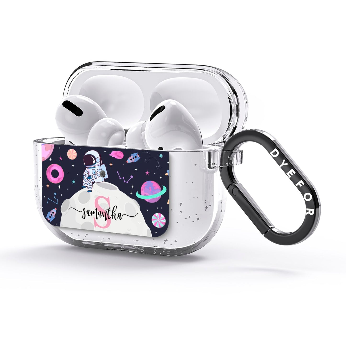 Astronaut in Candy Space with Name AirPods Glitter Case 3rd Gen Side Image