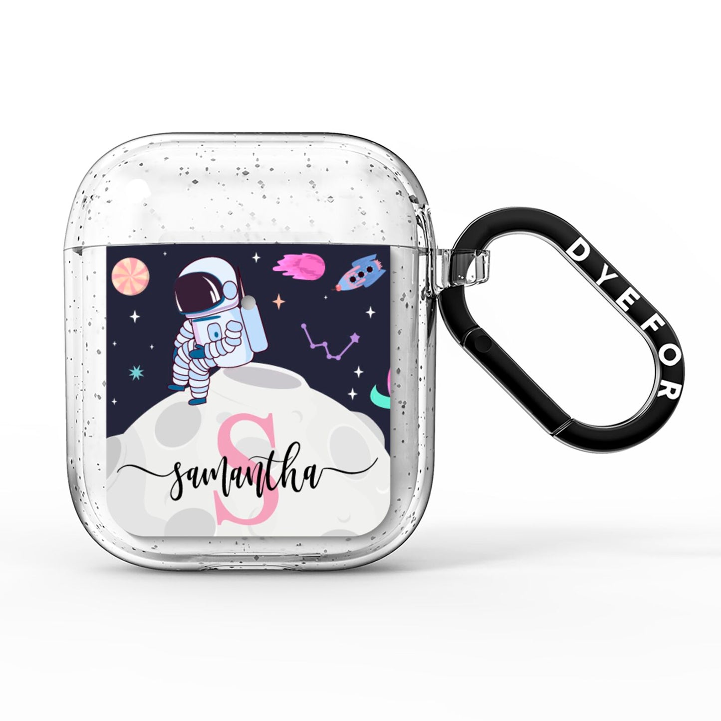 Astronaut in Candy Space with Name AirPods Glitter Case