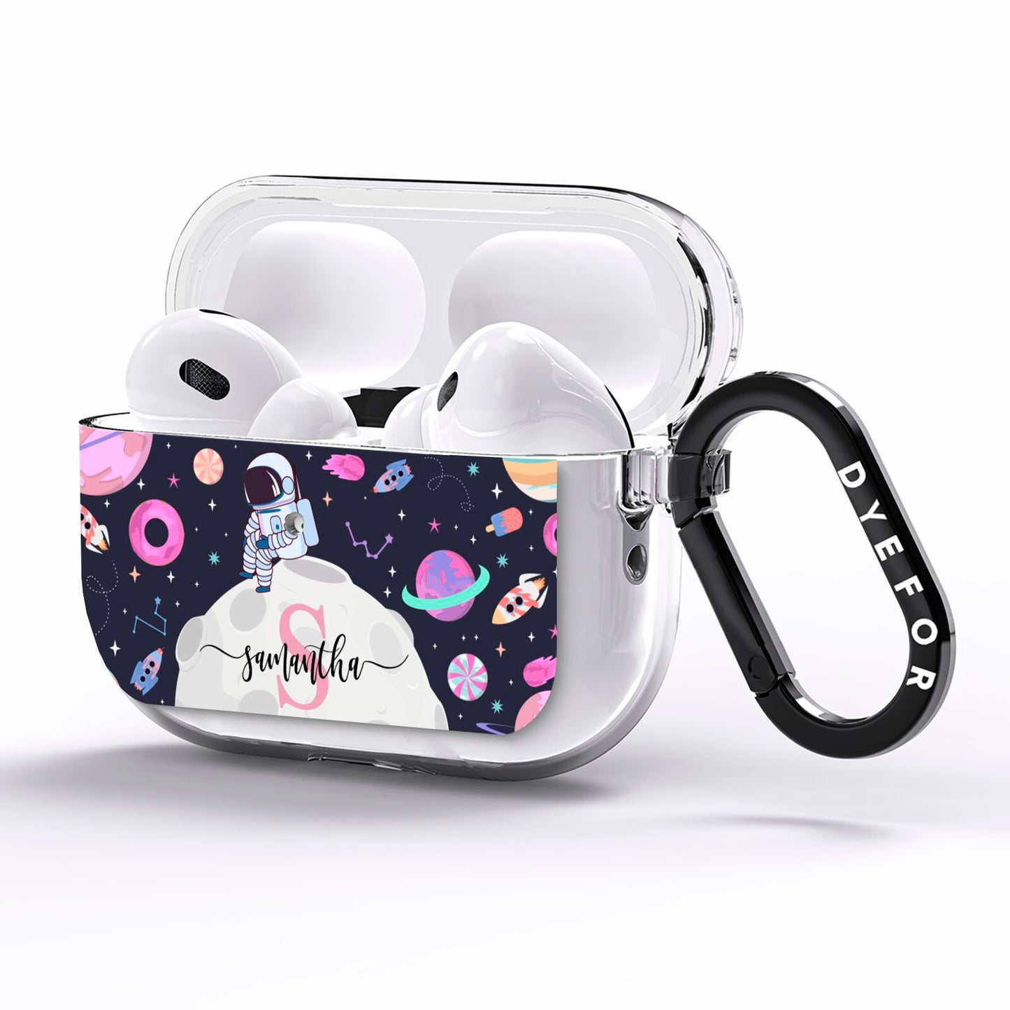 Astronaut in Candy Space with Name AirPods Pro Clear Case Side Image