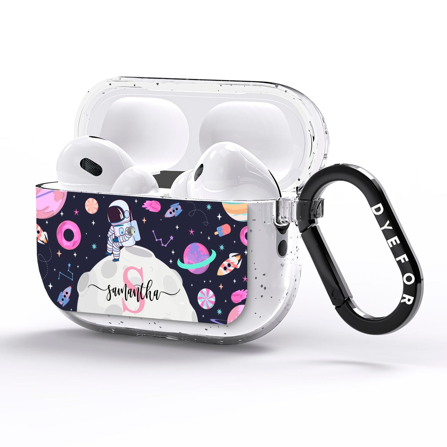 Astronaut in Candy Space with Name AirPods Pro Glitter Case Side Image