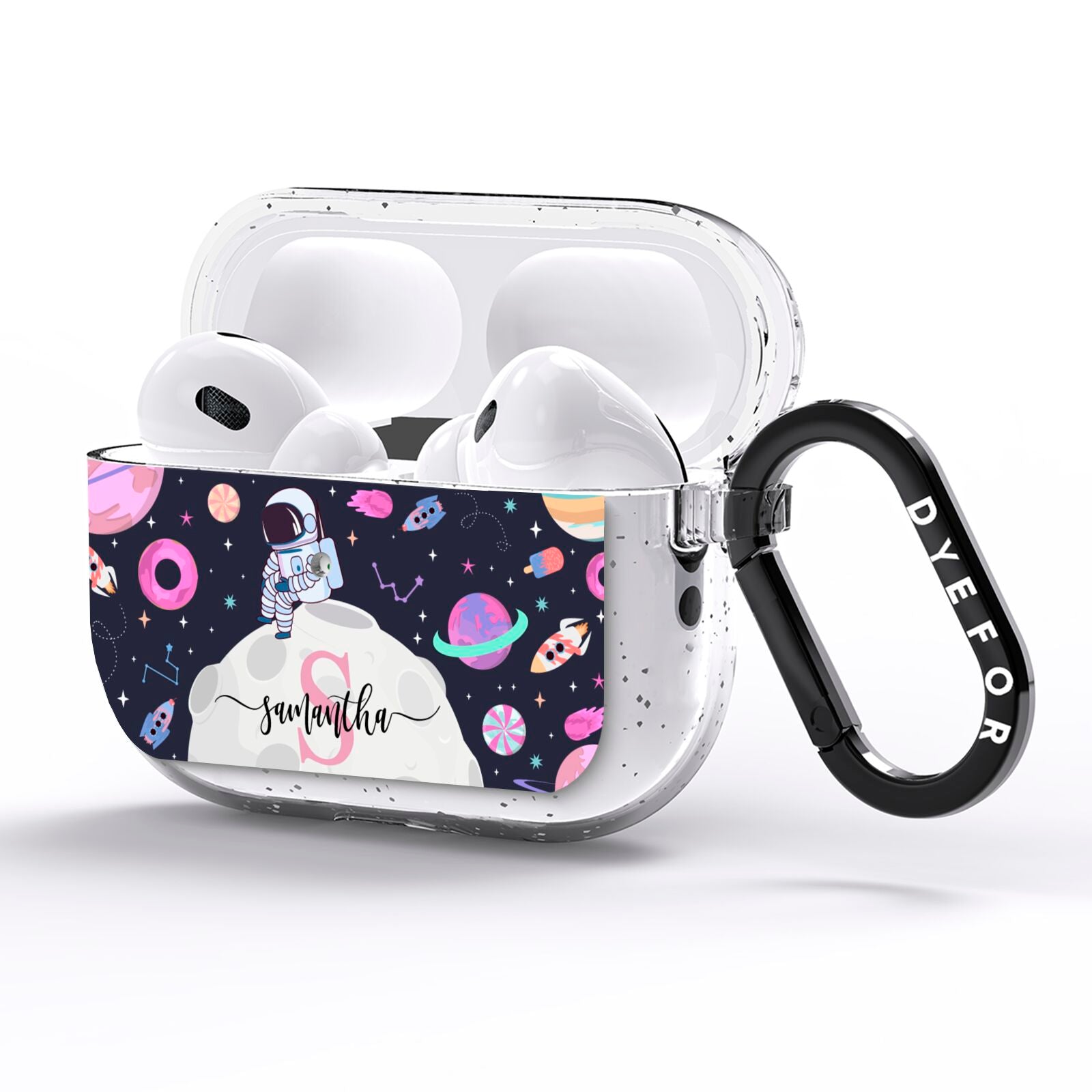 Astronaut in Candy Space with Name AirPods Pro Glitter Case Side Image