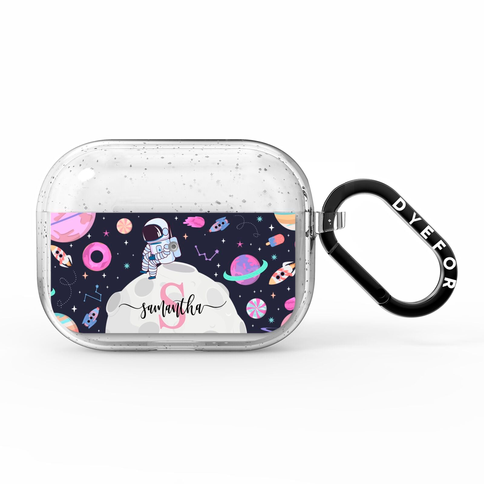 Astronaut in Candy Space with Name AirPods Pro Glitter Case