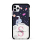 Astronaut in Candy Space with Name Apple iPhone 11 Pro Max in Silver with Black Impact Case
