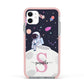 Astronaut in Candy Space with Name Apple iPhone 11 in White with Pink Impact Case