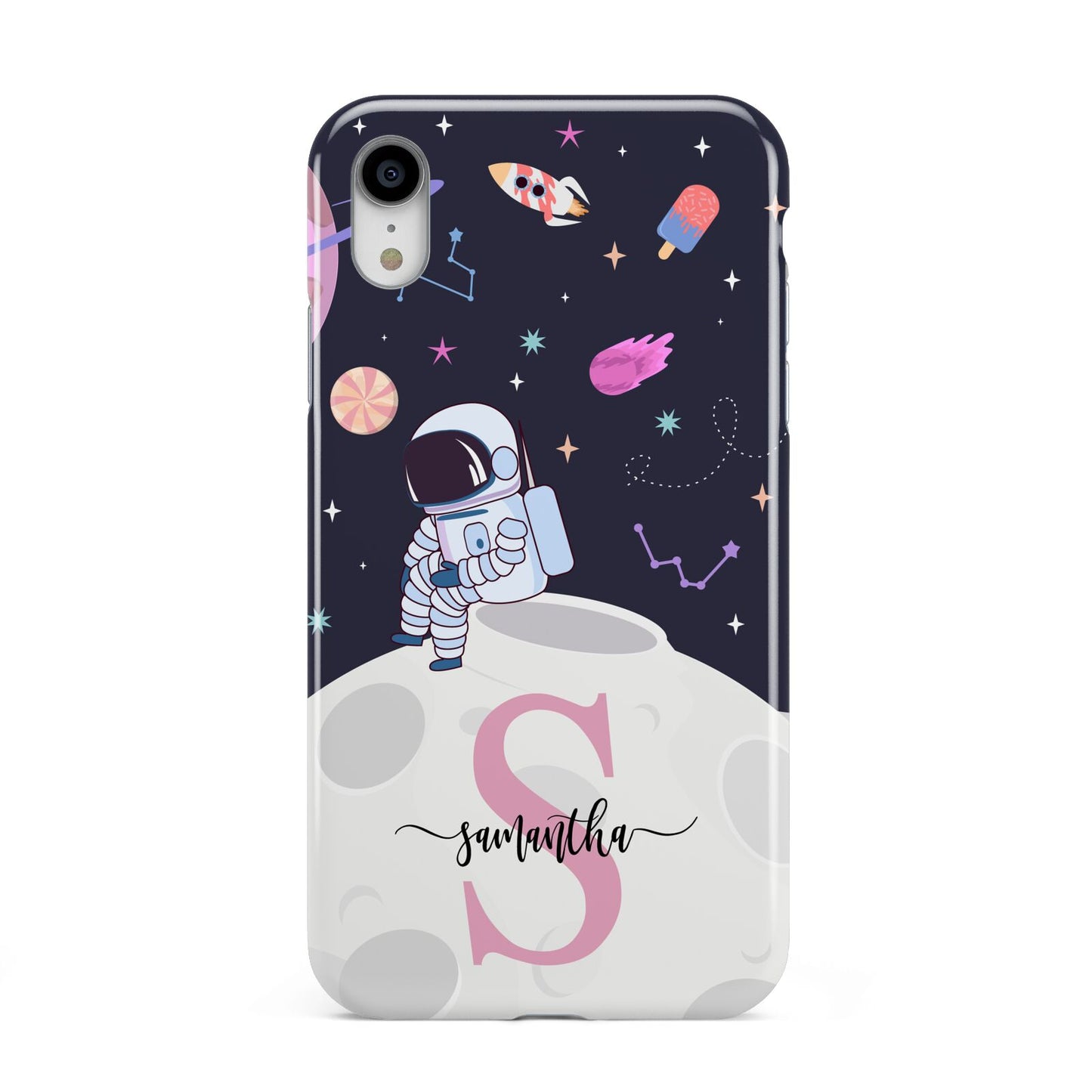 Astronaut in Candy Space with Name Apple iPhone XR White 3D Tough Case