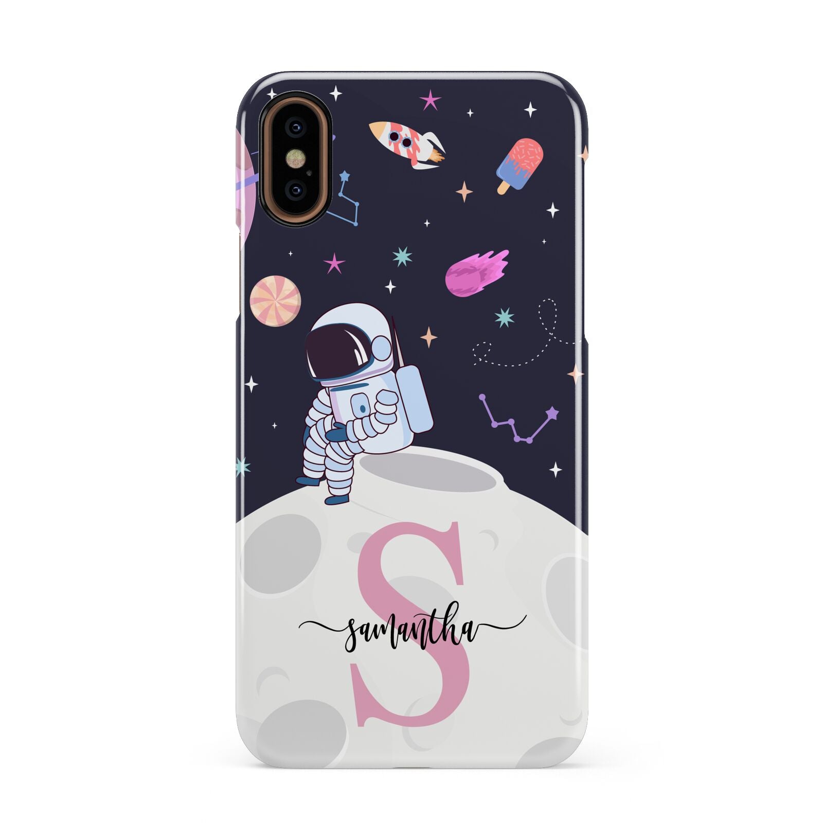 Astronaut in Candy Space with Name Apple iPhone XS 3D Snap Case