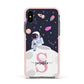 Astronaut in Candy Space with Name Apple iPhone Xs Impact Case Pink Edge on Black Phone