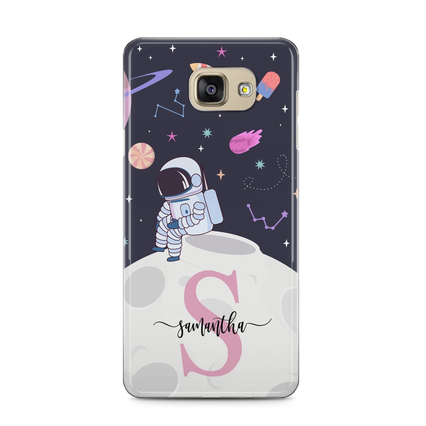 Astronaut in Candy Space with Name Samsung Galaxy A5 2016 Case on gold phone