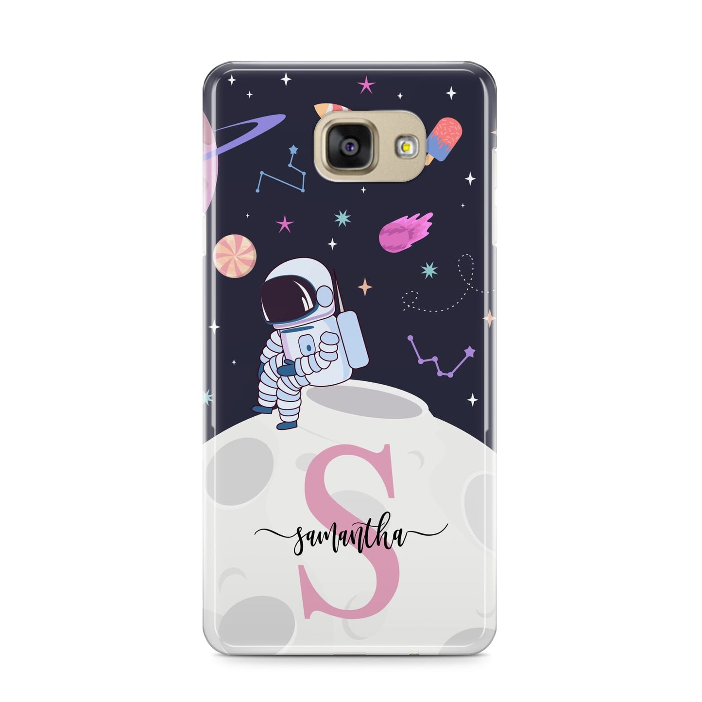 Astronaut in Candy Space with Name Samsung Galaxy A9 2016 Case on gold phone