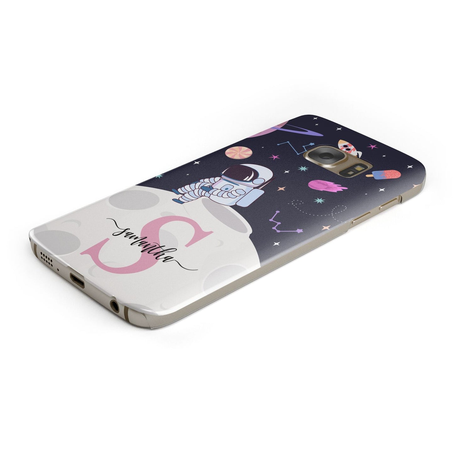 Astronaut in Candy Space with Name Samsung Galaxy Case Bottom Cutout