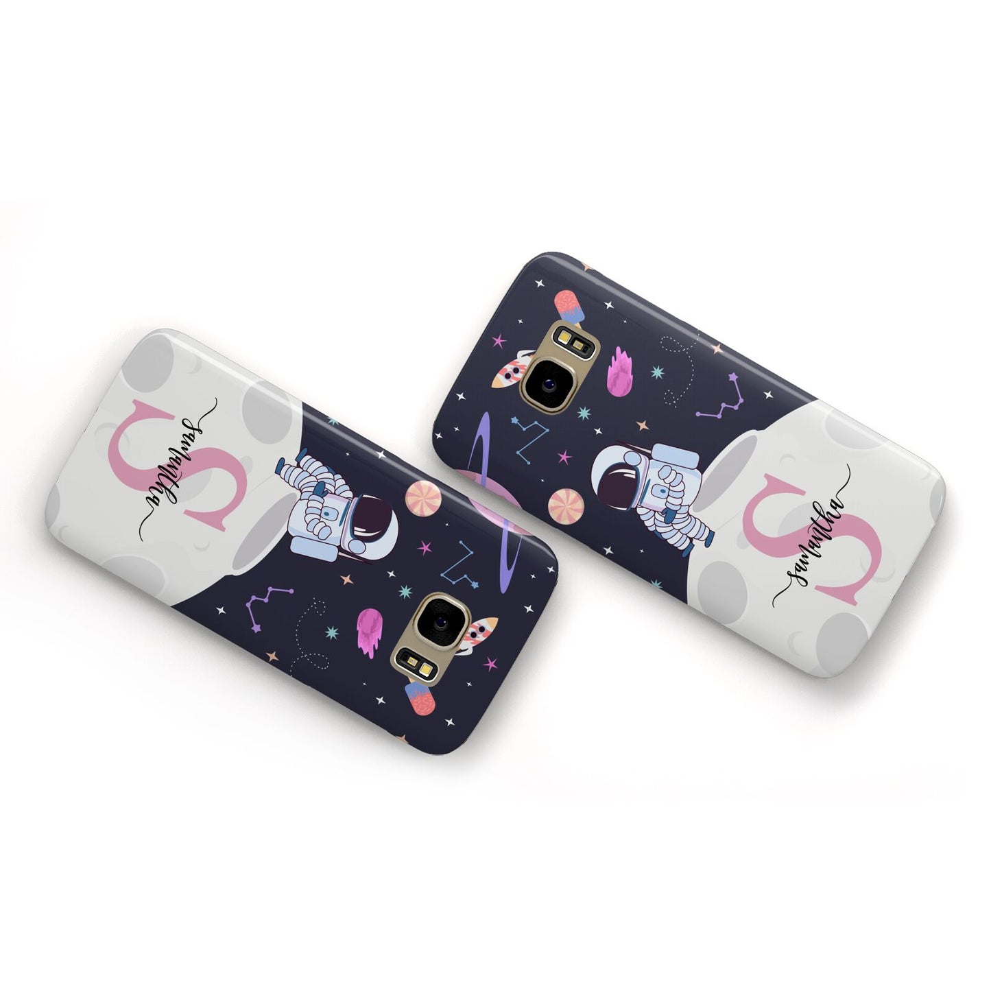 Astronaut in Candy Space with Name Samsung Galaxy Case Flat Overview