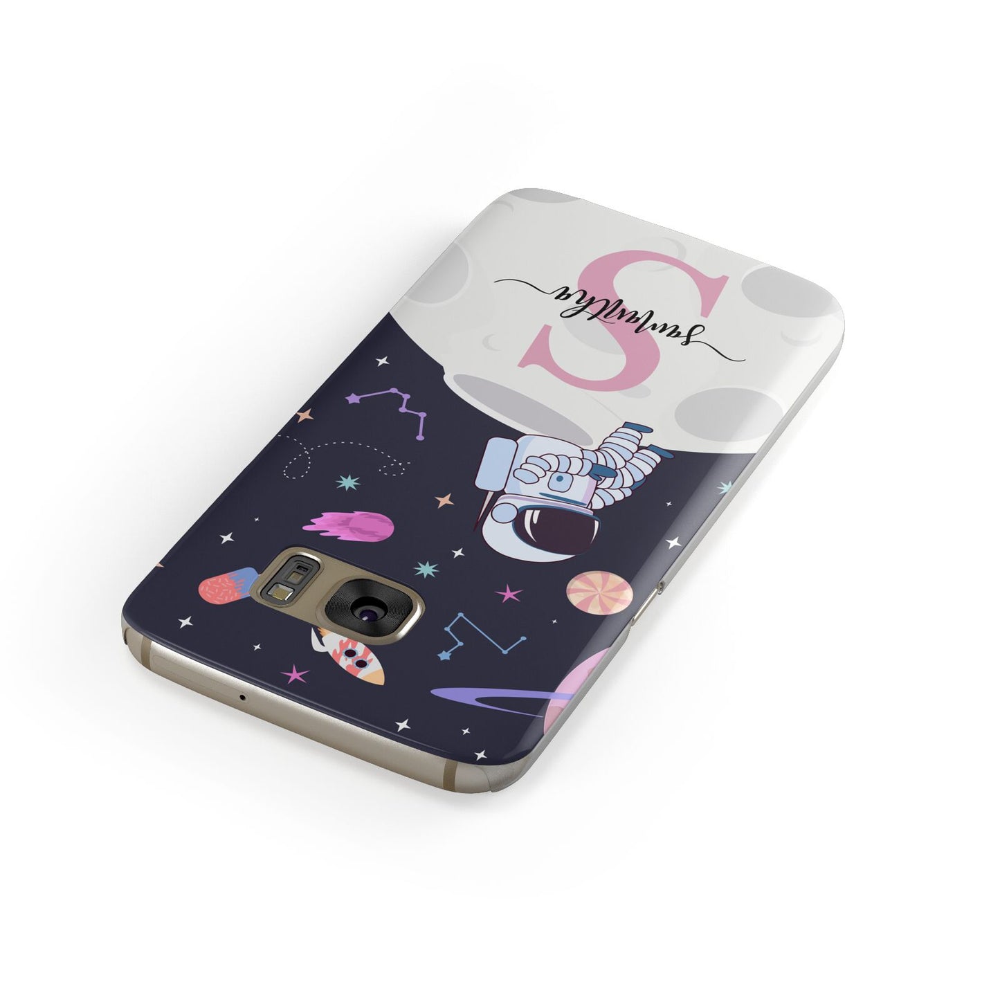 Astronaut in Candy Space with Name Samsung Galaxy Case Front Close Up