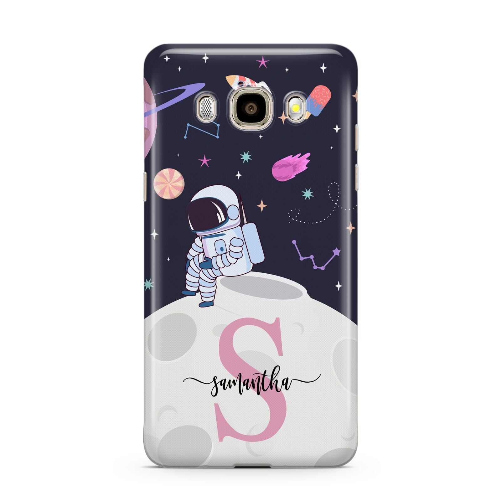 Astronaut in Candy Space with Name Samsung Galaxy J7 2016 Case on gold phone