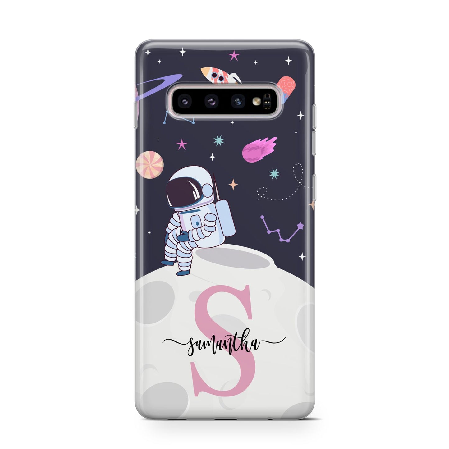 Astronaut in Candy Space with Name Samsung Galaxy S10 Case