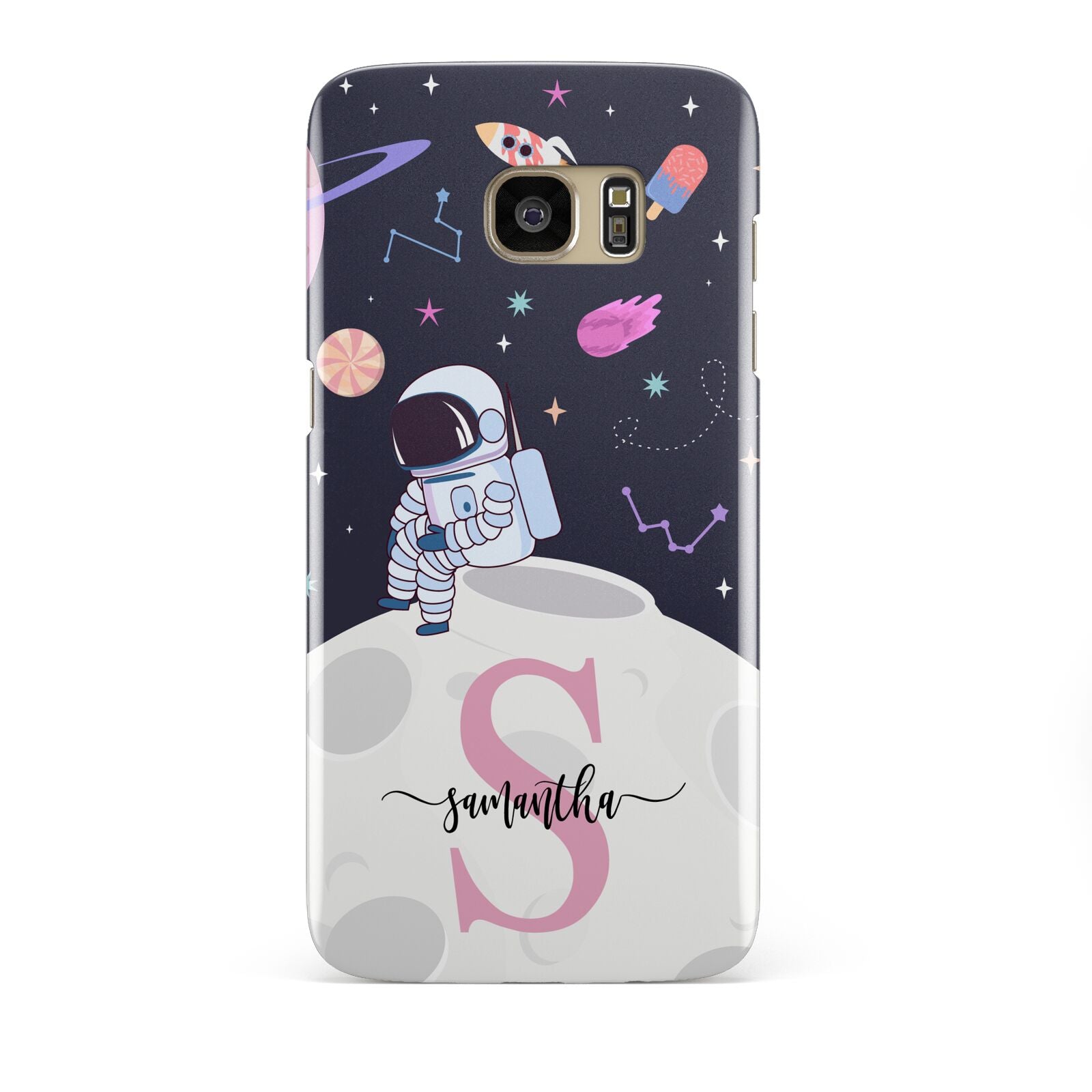 Astronaut in Candy Space with Name Samsung Galaxy S7 Edge Case