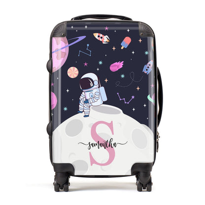 Astronaut in Candy Space with Name Suitcase