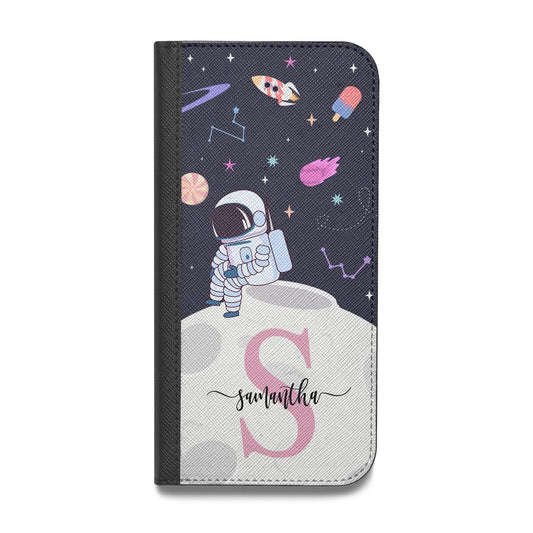 Astronaut in Candy Space with Name Vegan Leather Flip Samsung Case