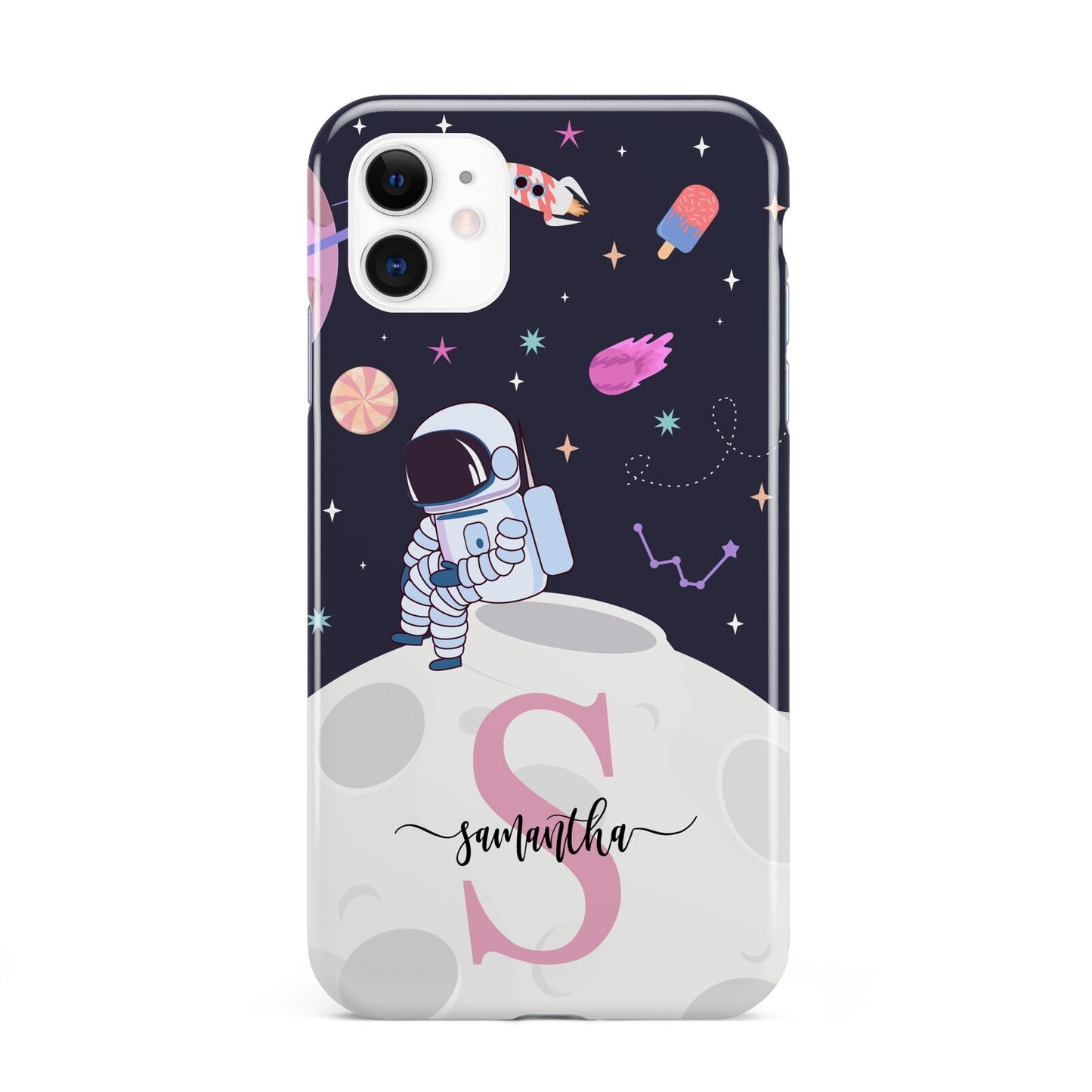 Astronaut in Candy Space with Name iPhone 11 3D Tough Case