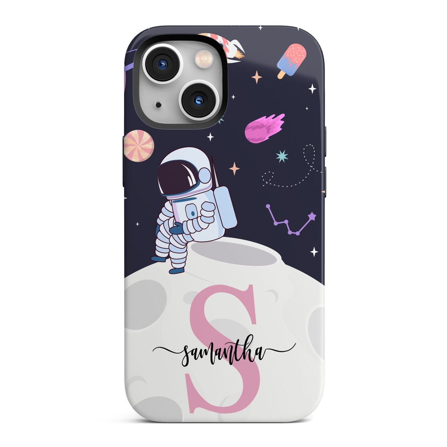 Astronaut in Candy Space with Name iPhone 13 Mini Full Wrap 3D Tough Case
