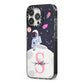 Astronaut in Candy Space with Name iPhone 13 Pro Black Impact Case Side Angle on Silver phone