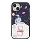 Astronaut in Candy Space with Name iPhone 14 Black Impact Case on Silver phone