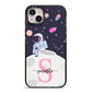 Astronaut in Candy Space with Name iPhone 14 Plus Black Impact Case on Silver phone