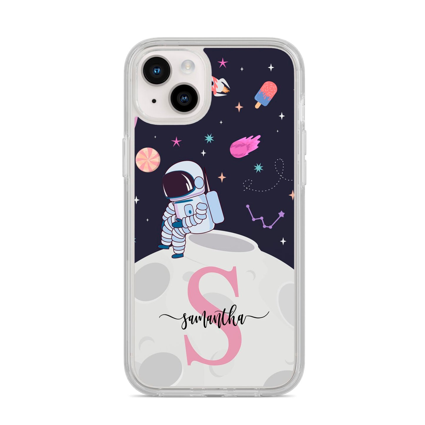 Astronaut in Candy Space with Name iPhone 14 Plus Clear Tough Case Starlight