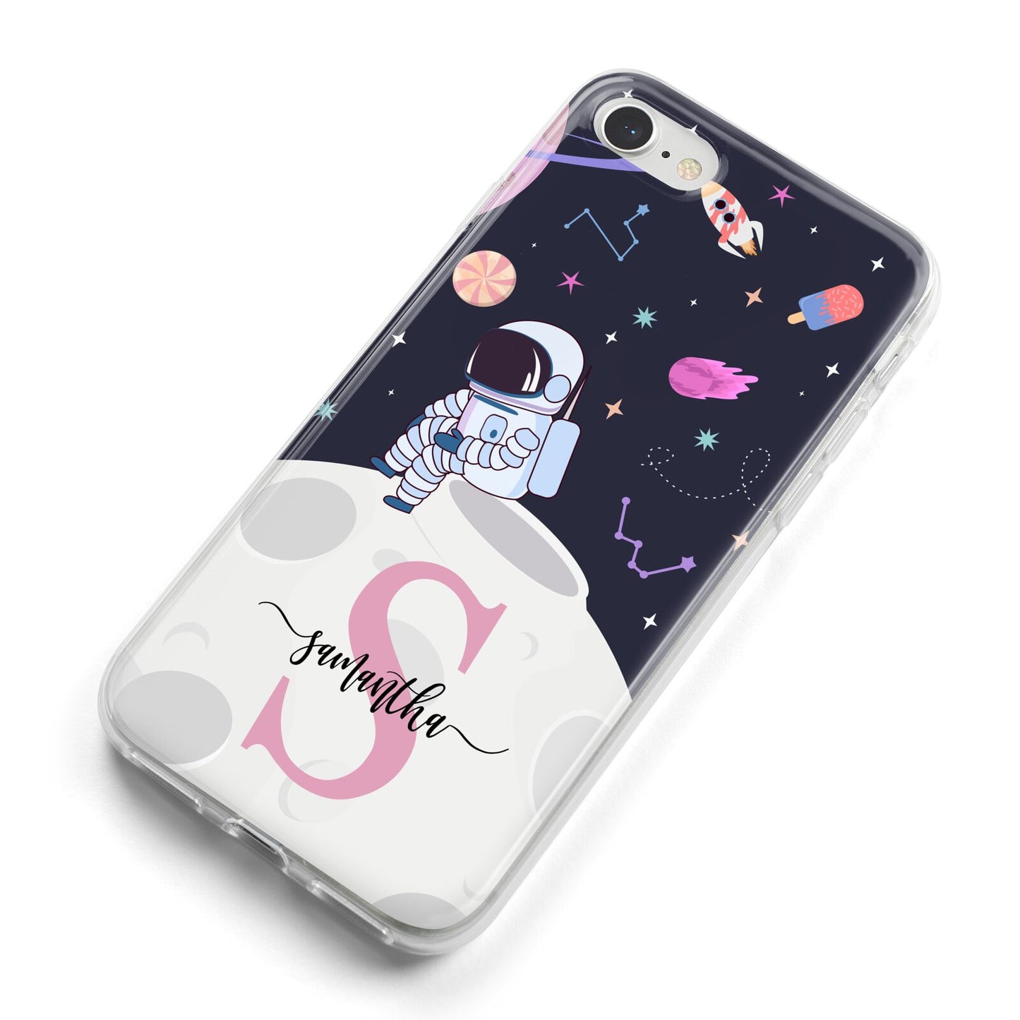 Astronaut in Candy Space with Name iPhone 8 Bumper Case on Silver iPhone Alternative Image